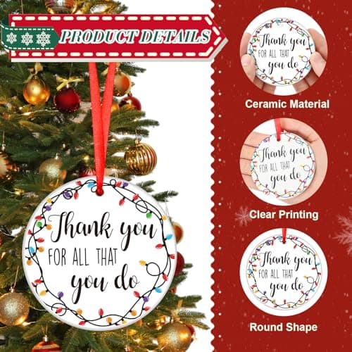 Barydat 12 Pcs Christmas Ornaments Employee Appreciation Gifts Bulk for Coworkers, Christmas Tree Ceramic Plaque Hanging Ornaments with Rope for Xmas Thanksgiving Teachers Nurses Gifts (Classic)