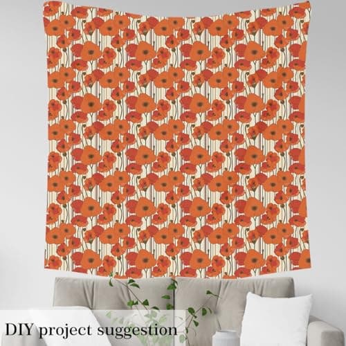 Feelyou 1 Yard Vintage Orange Floral Upholstery Fabric by The Yard Botanical 3D Printed Fabric for Chairs, Pillows, Cushions, Curtains, etc Soft Flannel