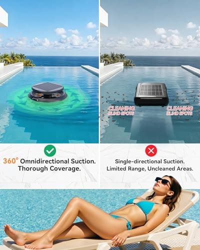 Y60 Cordless Solar Pool Skimmer - 2026 Automatic Robotic Pool Surface Cleaner with 360° All-Around Intake, Dual Charging, 12H Deep Cleaning for In-Ground & Above Ground Pools (Sepia)