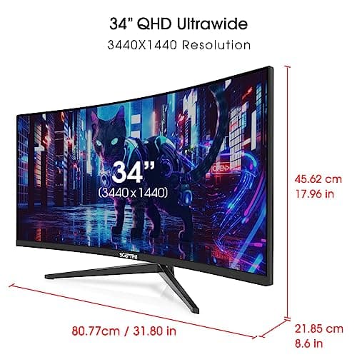 Sceptre 34-Inch Curved Ultrawide WQHD Monitor (3440 × 1440), R1500, up to 180Hz/165Hz, DisplayPort x2, 99% sRGB, 1ms, Built-in Speakers, Machine Black, 2025 (C345B-QUT168)