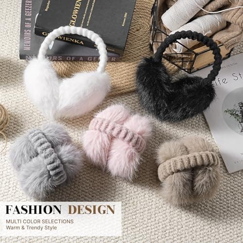 TOBEHIGHER Muffs for Winter Women - Faux Fur Earmuffs, Soft Warm Stylish Ear Muffs for Women Cute Foldable