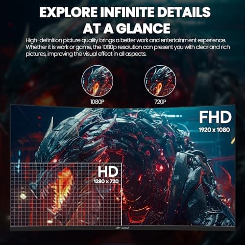 CRUA 32Inch Curved Gaming Monitor, FHD(1920 * 1080P) VA Screen 165Hz/200Hz, 1800R VA Screen, 120% sRGB, Computer Monitor that Support AMD Freesync, HDMI, DP, Wall Mountable Installs-Black