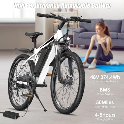 Electric Bike for Adults, 1000W Peak Ebike, 50Miles 21.7MPH Electric Mountain Bike, 26" Adult Electric Bicycle with 48V Removable Battery, Fenders,7 Speed, Front Suspension, UL 2849 Certified