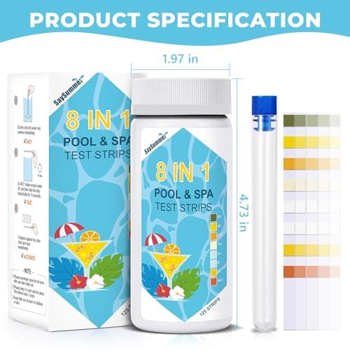 Salt-Water Pool Test Strips Kit: 125 Counts 8-in-1 for Salt Water Pool Testing Kit, Salt Pool Test Strips for Hot Tub Spa Testing Salt Chlorine pH and More
