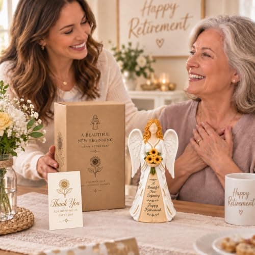 Handcrafted Classy 2026 Happy Ideas Female Retired Keepsake for Retiring Teacher Nurse Coworker Doctor Friend Retirement Gifts for Woman: 5.9” Sunflower Angel Figurine B0H89MG22P