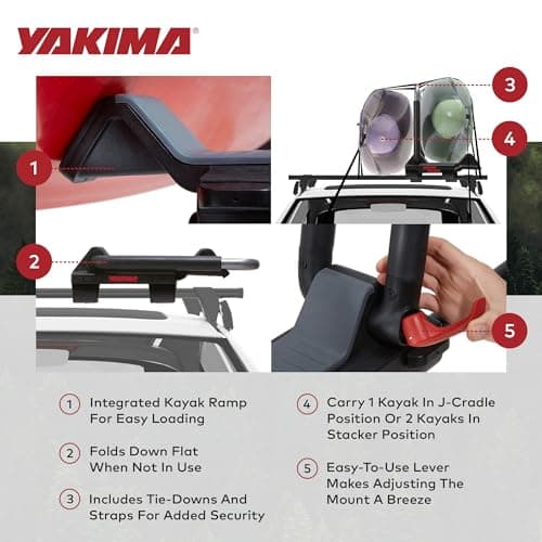 Yakima JayLow J-Cradle Rooftop Kayak Mount for 1 or 2 Kayaks – Car Roof Rack Carrier for Round, Square, Factory or Aerodynamic Crossbars, Holds 1 Boat Up to 80 Pounds or 2 Boats Up to 110 Pounds Total