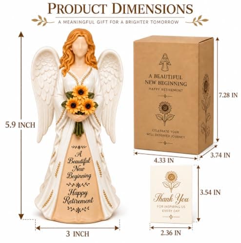 Handcrafted Classy 2026 Happy Ideas Female Retired Keepsake for Retiring Teacher Nurse Coworker Doctor Friend Retirement Gifts for Woman: 5.9” Sunflower Angel Figurine B0H89MG22P