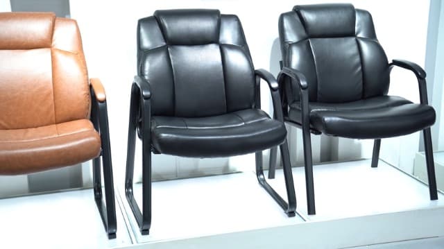 CLATINA Big and Tall Office Chair 500lbs Leather Reception Chair with Bonded Padded Armrest Wide Seat Sled Base Desk Chair No Wheels for Reception Conference Waiting Room Side Office Home, Black