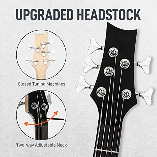 Ktaxon 5 String Electric Bass Guitar, Full Size Standard Right Handed Rosewood Fretboard Bass Kit with Gig Bag Strap Cable Wrench Tool (Yellow)