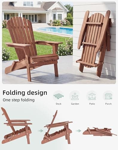 Wooden Folding Adirondack Chair Set of 4, Half Pre-Assembled Wood Lounge Chair for Outdoor Patio Garden Lawn Backyard Deck Pool Beach Firepit