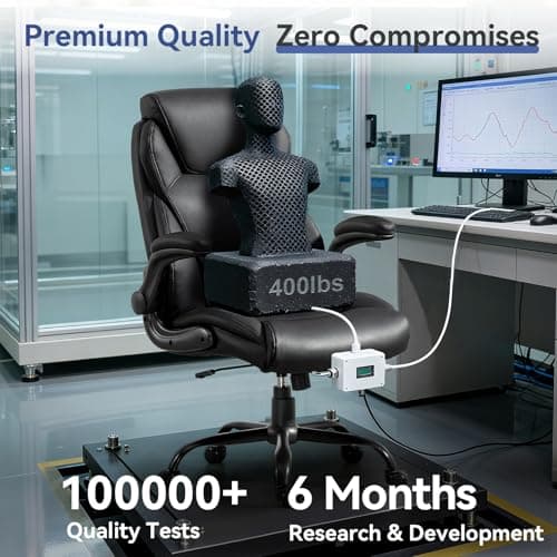 Brage Living 400LBS Big and Tall Office Chair, Heavy Duty Leather Executive Desk Chair with Padded Flip-up Arms, Swivel Rolling Computer Chair for Home Office, Black