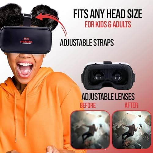 FEEBZ 3D VR Headset for Kids 2.0 + Android Remote - for iPhone & Android Phones | with 3D VR Videos & Apps Links | Virtual Reality Goggles Set for Beginners