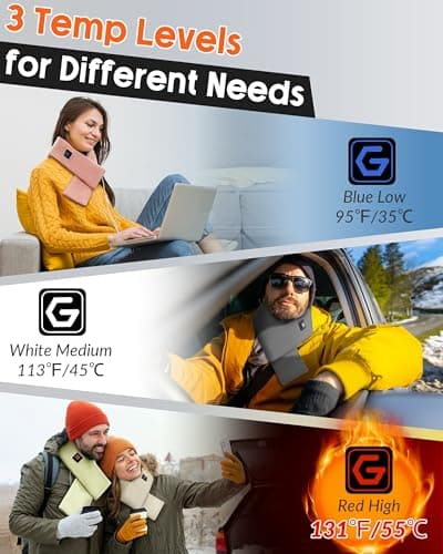 Genovega Women Men Heated Scarf with 6000mAh Battery,Portable Power Bank for Long Lasting Graphene Heating,Winter Warm Gifts