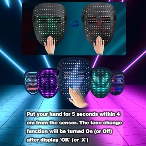 50+ Glowing Patterns for Halloween Costume, Christmas Cosplay, Birthday Party, Adjustable Strap Fits Kids Boys Teens Ages 5+ MOYACA Led Mask Light up Mask Gesture Sensing, Kids Cool Toys Men Boys Gift B09ZY7WY8P
