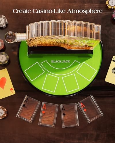 Kollea Blackjack Whiskey Decanter Set, 37.2 Oz Casino Style Decanter with 4 Glasses, Liquor Dispenser, Funny Birthday Gifts for Men Dad, Him, Boyfriend, Poker Game Night Essentials, Bar, Party Decor