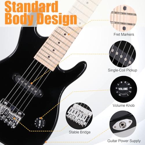 Smartxchoices 30 Inch Electric Guitar, Starter Kit for Kids with 5W Amplifier,Picks, Gig Bag, Shoulder Strap, Cable & Accessory Kit,Solid Wood Body, Black