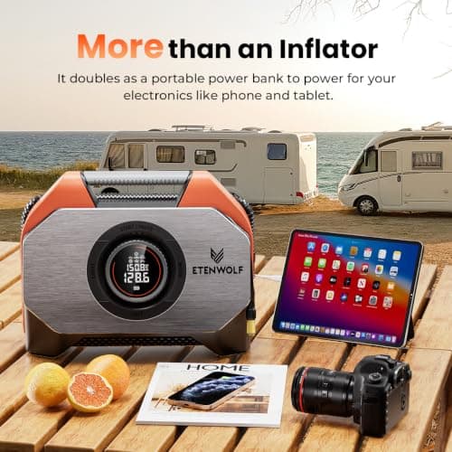 with 19200mAh for Heavy duty Vehicle, Car & Inflatables, 100% Duty Cycle & Dual Cylinder, Bike Pump with LED Backlight,Orange ETENWOLF VORTEX S6 Tire Inflator Portable Air Compressor, Cordless Air Pump B0CGLTPKBZ