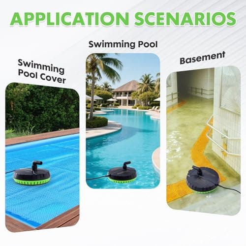 Automatic Pool Cover Pump, 1500GPH Submersible Sump Pump for Pool Draining, 25FT Power Cord, 2 Adapters, Available for Swimming Pool Covers, Swimming Pools, Fish Tanks, Ponds, Green