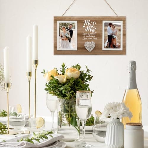 Personalized Wedding Gifts for Couples, Bridal Shower Gift for Bride, Mr & Mrs Photo Frame Holds 2pcs 4x6 Pictures, Unique Wedding Gifts for Newlyweds