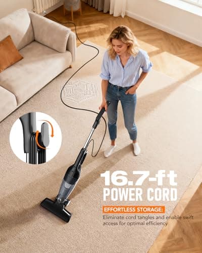 Avvnee Corded Stick Vacuum Cleaner – 15000Pa Strong Suction 600W Motor, Ultra-Light 3 lbs Design for Pet Hair, Hard Floors & Low-Pile Rugs | Includes Crevice Tool, 1L Dust Cup, 16.7ft Cord (Black)