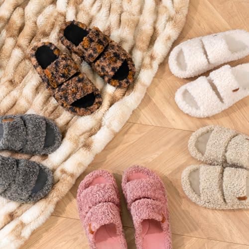 Machine-washable, Gifts, Memory Foam, Anti-slip Sole, Lightweight, Indoor and Outdoor, Cozy EverFoams Womens Fuzzy Open-toe Slippers Memory Foam Indoor House Shoes B0CLGNYKFR