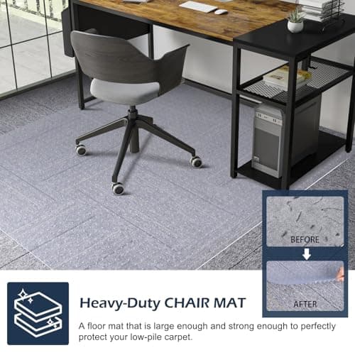 Chair Mat for Carpet, SALLOUS 46" x 60" Office Chair Mat for Carpeted Floors, Heavy Duty Vinyl Floor Mat with Grips, Floor Protector Computer Desk Mat for Home Office (Clear, Rectangular)