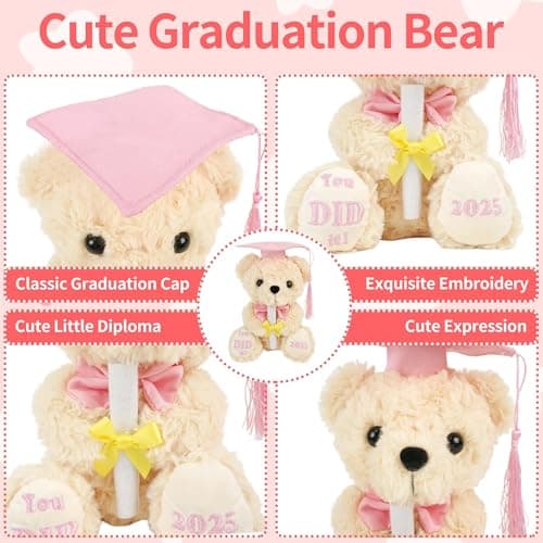 Class of 2025 Graduation Bear - Kindergarten Graduation Gift for Girls,Stuffed Plush Teddy Bear with Cap & Diploma, High School Graduation Gifts for Her, Grad Bear Gift 2025-8 Inch| You DID it (Pink)