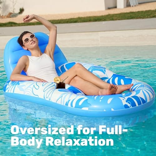 SLOOSH Inflatable Pool Floats Lounger Adult, Pool Float Lounge Raft Floaties Water Floating Recliner Chair with Cup Holders Foot Rest Swimming Floaty
