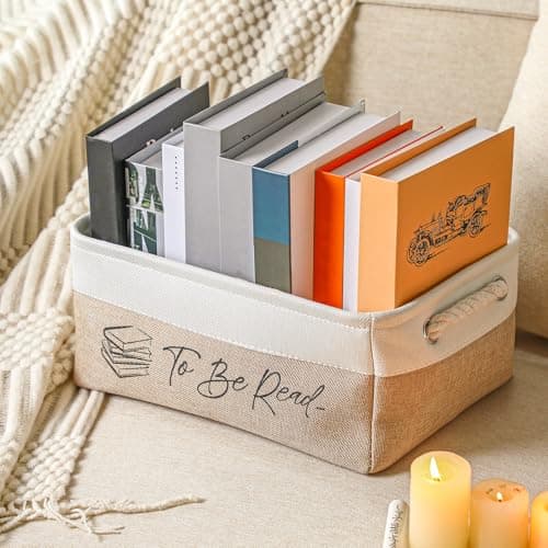 Gift for Book Club Members, To Be Read Organizer, Linen Canvas Bin with Handles for Reading Accessories Bookworm Decor Marsui 1 Pcs TBR Basket Book Lover Gifts for Women Book Storage Bin Bookish B0DSPS3KRY