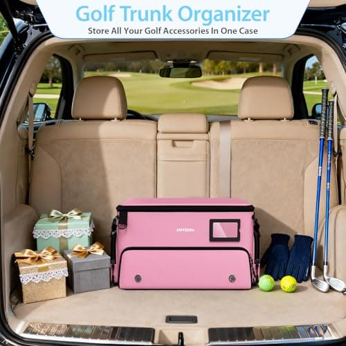 4-Layer Golf Trunk Organizer, Golfer Gifts for Women with Separate Ventilated Compartment for 2 Pairs Shoes, Waterproof Car Golf Locker Storage Bag for Golf Gear and Accessories,Pink