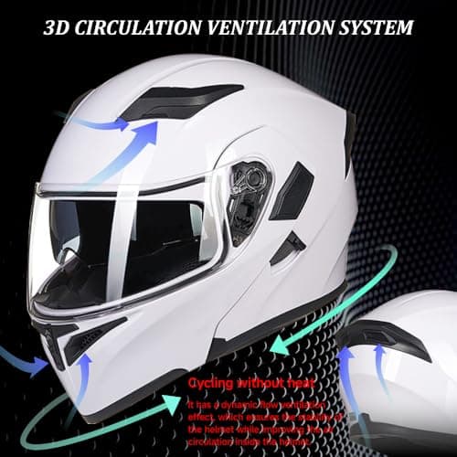 Bluetooth Motorcycle Helmets DOT Approved, Flip-Up Full Face Modular Helmet with Dual Visors, Noise Cancelling Dual Speakers for Adults