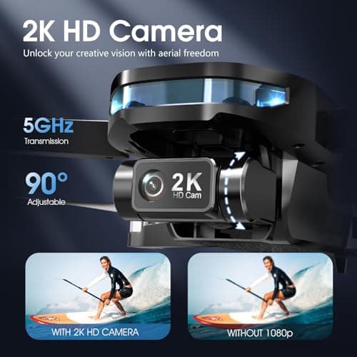 GPS Drone with EIS 2K Camera for Adults, 7.22 inch Screen on Remote Controller, 64 Mins Flight, Long Range Transmission, 3 Speed Adjustable, Follow Me, AI Track, AI Night Shot, Auto Return, Lightweight and Foldable RC Drones for Beginner Toy Gifts, Under 249g