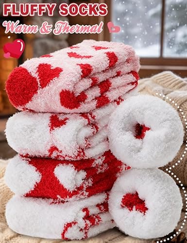 Womens Fuzzy Socks Warm Fluffy Cozy Winter Slipper Thick Fleece Heart Socks 5 Pairs B0DK1SNMFD