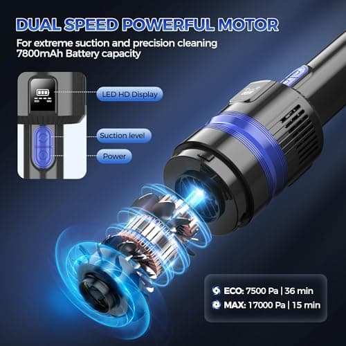 Filigo Handheld Vacuum Cordless Rechargeable 2-Speed Modes| 3-in-1 Portable Cordless Vacuum Cleaner with Charging Dock, for Car Home Office and Pet Hair(Blue)