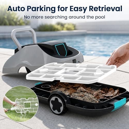C1 Robotic Pool Cleaner, 200-Min Cordless Pool Vacuum for Above Ground & Inground Pools up to 2500 Sq.ft, Automatic Pool Vacuum Robot for Leaves & Dirt, Powerful Suction Self-Parking-Teal
