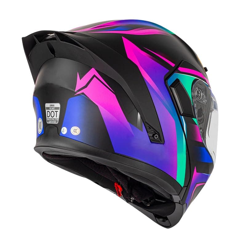 Womens Motorcycle Helmet with Bluetooth - DOT Modular Motorcycle Helmets with Dual Visor, Flip Up Full Face Purple Helmet with Speaker and Mic