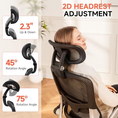 GTPLAYER Big and Tall Ergonomic Mesh Office Chair, High Back Home Desk Chair Computer Gaming Chair with Headrest, Flip-Up Arms, 90-125° Tilt Lock and Wide Cushion, Task Chair for Man Woman-Deep Black