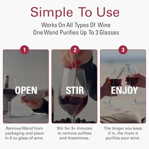 PureWine The Wand Wine Purifier - Red & White Wine Filters for Histamines & Sulfites, Sulfite Remover Sticks, Helps Allergies & Headaches, Gift Accessories for Women & Men - 8 Wands, Silver