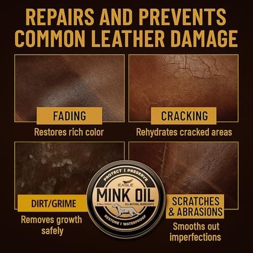 Eagle 4-in-1 Mink Oil Leather Conditioner Kit – 3.52oz Waterproof Paste with Horsehair Brush, Sponge & Microfiber Cloth – Leather Cleaner & Protector for Boots, Shoes, Jackets, Saddles & Bags