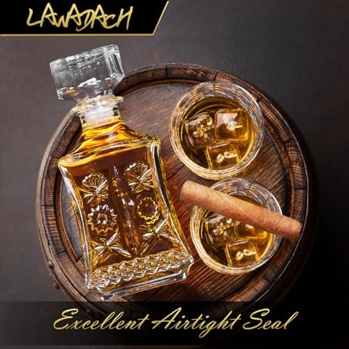 Whiskey Decanter for Men, Glass Liquor Decanter Set with 2 Whiskey Glasses, Decanter for Tequila,Bourbon, Scotch, Brandy and Vodka, Gift for Men, Ideal Home Bar Decor - 28oz