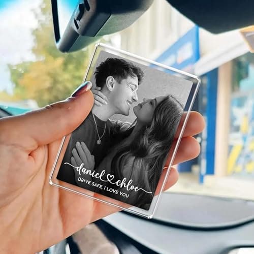 Custom acrylic clip with your photo and message, an anniversary, Valentine's Day or Christmas gift for couples and loved ones Personalized Car Visor Photo Clip, Drive Safe Picture Holder B0GGHG2KHN