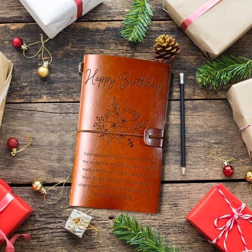 Happy Birthday Decorations Refillable Notebook, Birthday Gifts for Mom Sister Friends Female 30 40 50 60 70 80 90 Year Old PRSTENLY Birthday Gifts for Women Her Leather Journal B0GRYZVHSP