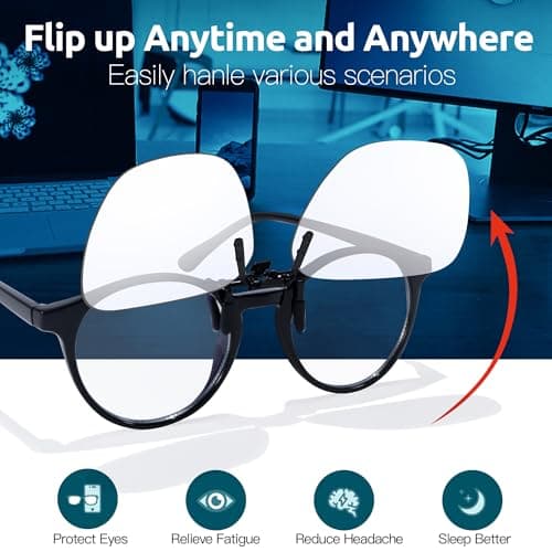 VIEWBETTER Clip On Blue Light Blocking Glasses for Eyes Strain & Light-Sensitive Flip Up Frameless Yellow Lenses BL103Y