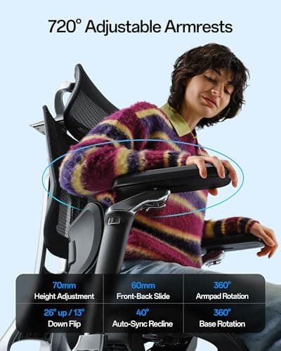 Hbada E3 Pro 2026 Edition Ergonomic Office Chair, Mesh Desk Chair with 3-Zone Floating Lumbar Support, Upgraded 4D Headrest, 720° Armrests, Black with Footrest