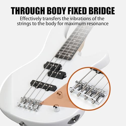 Ktaxon 4 String Electric Bass Guitar, Full Size Standard Right Handed Rosewood Fingerboard Beginner Kit with Cable Wrench Tool (White)