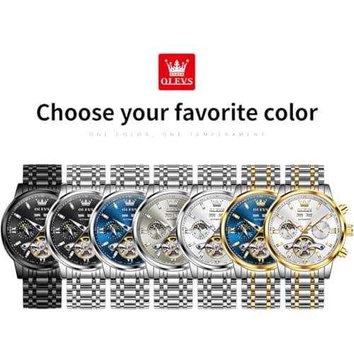 OLEVS Automatic Watches for Men Luxury Skeleton Multi-Function Mechanical Watch Self Winding Date Waterproof Luminous Mens Watch