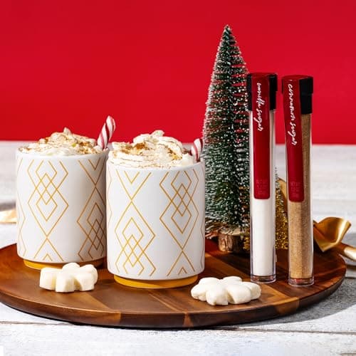 Hot Cocoa for Two Gift Set Made with Ghirardelli, Includes 2 Mugs, 2 Hot Cocoa Mixes, 2 Sugar Toppings, 2 Peppermint Stirrers & 2 Snowflake Marshmallows