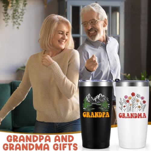 Qtencas Grandma and Grandpa Gifts, Grandparents Christmas Gifts, Grandpa and Grandma insulated Travel Tumbler Set, Gift for Grandparents on Christmas Birthday Anniversary, 20 Oz Black & White