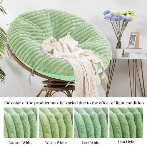 HOMBYS Fluffy Shaggy Cover for Papasan Chair Cushion, Plush Faux Fur Slipcover ONLY, (Without Cushion) Removable Soft Papasan Cushion Covers with 8 Ties, (Sage Green, 55"x55")