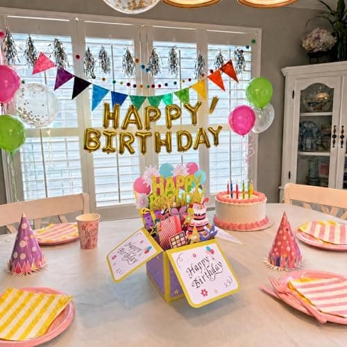 Funny Happy Birthday Pop Up Card, Sweet 3D Birthday Gift Box for Adults and Kids with Envelopes, Unique Handmade Foldable Celebration Cards for Daughter, Son, Mom, Dad, Friend